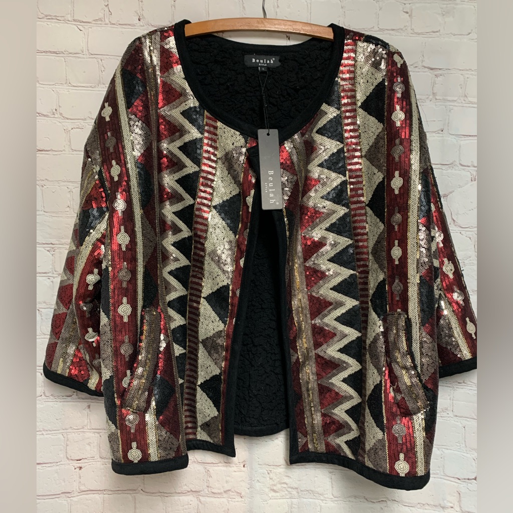New Beulah Sequin Sherpa Lined Jacket Size L 44”